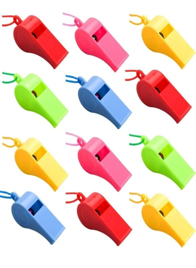 FULLFILLS Plastic noise maker whistles with lanyard for noise blowing (Pack of 12 pcs) - Image 1